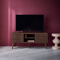 Sweeek - 120 Cm Scandinavian Tv Unit Grooved Wooden Effect 2 Doors  Madere Walnut 120X39X51.5 Cm - thumbnail 5