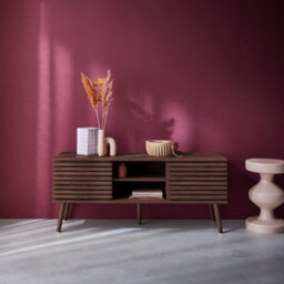 Sweeek - 120 Cm Scandinavian Tv Unit Grooved Wooden Effect 2 Doors  Madere Walnut 120X39X51.5 Cm - thumbnail 4
