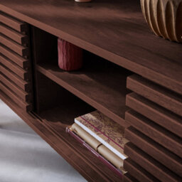 Sweeek - 120 Cm Scandinavian Tv Unit Grooved Wooden Effect 2 Doors  Madere Walnut 120X39X51.5 Cm - thumbnail 7