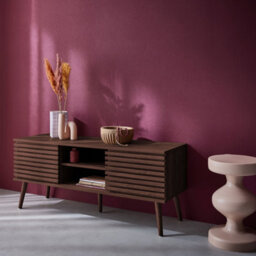 Sweeek - 120 Cm Scandinavian Tv Unit Grooved Wooden Effect 2 Doors  Madere Walnut 120X39X51.5 Cm - thumbnail 6