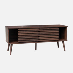 Sweeek - 120 Cm Scandinavian Tv Unit Grooved Wooden Effect 2 Doors  Madere Walnut 120X39X51.5 Cm - thumbnail 3