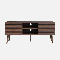 Sweeek - 120 Cm Scandinavian Tv Unit Grooved Wooden Effect 2 Doors  Madere Walnut 120X39X51.5 Cm - thumbnail 2
