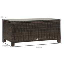 Outsunny Garden Rattan Side Table,wicker Coffee Desk, Glass Top, Mixed Brown - thumbnail 3