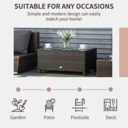 Outsunny Garden Rattan Side Table,wicker Coffee Desk, Glass Top, Mixed Brown - thumbnail 6