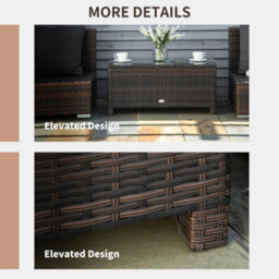 Outsunny Garden Rattan Side Table,wicker Coffee Desk, Glass Top, Mixed Brown - thumbnail 4