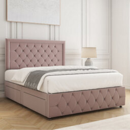 Bsspoke Lena Divan Bed Set Pink Plush Velvet With 24Inch Headboard & Footboard & 4 Drawers & Mattress In All Sizes - thumbnail 3