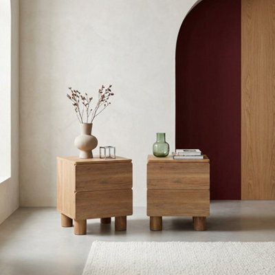 Sweeek - Set Of 2 Bedside Tables Wood Decor 2 Drawers Hazel Wood Effect 40X38X48 Cm - Ayana - image 1