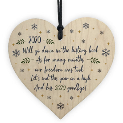 Red Ocean 2020 Lockdown Poem Wooden Heart Christmas Tree Decoration Family Gift - image 1
