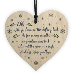 Red Ocean 2020 Lockdown Poem Wooden Heart Christmas Tree Decoration Family Gift