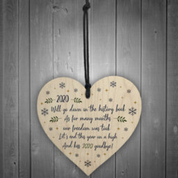Red Ocean 2020 Lockdown Poem Wooden Heart Christmas Tree Decoration Family Gift - thumbnail 2