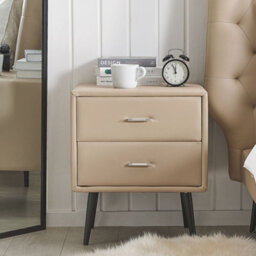 Beliani Beige Faux Leather Bedside Table - 2 Drawers, Black Legs, W48 X D41 X H56Cm - thumbnail 2