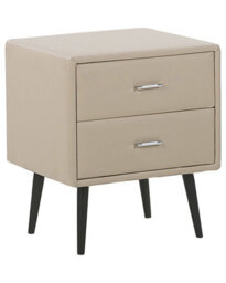 Beliani Beige Faux Leather Bedside Table - 2 Drawers, Black Legs, W48 X D41 X H56Cm - thumbnail 3