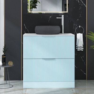 Royal Bathrooms Evora 800mm Powder Blue Fluted Floor Standing Countertop Vanity Unit 2 Drawer With Milan Black Basin - image 1