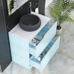 Royal Bathrooms Evora 800mm Powder Blue Fluted Floor Standing Countertop Vanity Unit 2 Drawer With Milan Black Basin - thumbnail 3
