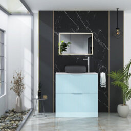 Royal Bathrooms Evora 800mm Powder Blue Fluted Floor Standing Countertop Vanity Unit 2 Drawer With Milan Black Basin - thumbnail 2