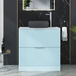 Royal Bathrooms Evora 800mm Powder Blue Fluted Floor Standing Countertop Vanity Unit 2 Drawer With Milan Black Basin - thumbnail 1