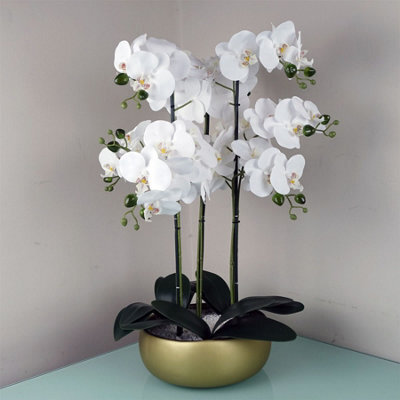 Leaf 60Cm Orchid Artificial White Gold Ceramic Planter - image 1