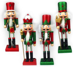 Shatchi 25Cm Red Green Wooden Nutcrackers Soldiers King Drummer Christmas Ornament 4Pcs Set - thumbnail 3