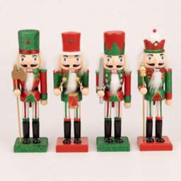 Shatchi 25Cm Red Green Wooden Nutcrackers Soldiers King Drummer Christmas Ornament 4Pcs Set - thumbnail 4