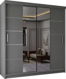 Sliding Wardrobes 4 u LTD Sliding Wardrobes 4U Evora Modern Sliding Mirror Door Wardrobe With Shelves & Rails In White, Black & Grey (Grey, 150Cm) - thumbnail 2