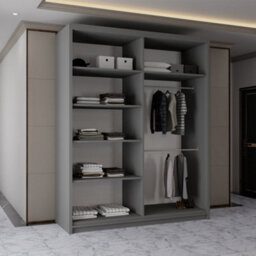 Sliding Wardrobes 4 u LTD Sliding Wardrobes 4U Evora Modern Sliding Mirror Door Wardrobe With Shelves & Rails In White, Black & Grey (Grey, 150Cm) - thumbnail 3