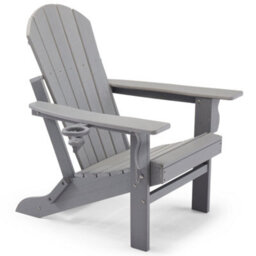 Vonhaus Grey Folding Adirondack Garden Chair, Reclining Slatted Weather Resistant Hdpe Outdoor Armchair For Patio, Westport