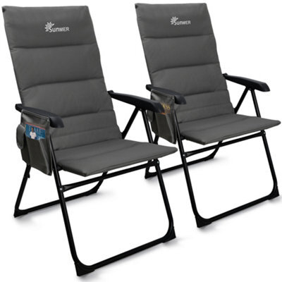 Sunmer Set Of 2 High Back Folding Padded Deck Chairs With 5 Reclining Positions - Grey - image 1