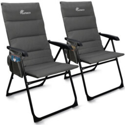 Sunmer Set Of 2 High Back Folding Padded Deck Chairs With 5 Reclining Positions - Grey - thumbnail 1