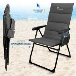 Sunmer Set Of 2 High Back Folding Padded Deck Chairs With 5 Reclining Positions - Grey - thumbnail 4