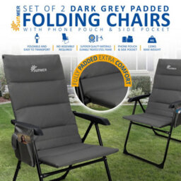Sunmer Set Of 2 High Back Folding Padded Deck Chairs With 5 Reclining Positions - Grey - thumbnail 2
