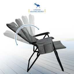 Sunmer Set Of 2 High Back Folding Padded Deck Chairs With 5 Reclining Positions - Grey - thumbnail 3