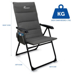 Sunmer Set Of 2 High Back Folding Padded Deck Chairs With 5 Reclining Positions - Grey - thumbnail 7
