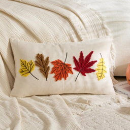 Amorly Multi Colour Autumn Leaf Lumbar Cushion Cover 30X50Cm, Farmhouse Fall Decor Pillow Case Only No Insert For Thanksgiving Home Decor - thumbnail 3
