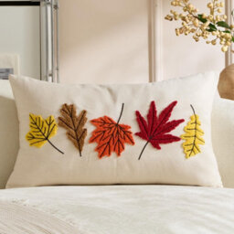 Amorly Multi Colour Autumn Leaf Lumbar Cushion Cover 30X50Cm, Farmhouse Fall Decor Pillow Case Only No Insert For Thanksgiving Home Decor - thumbnail 2