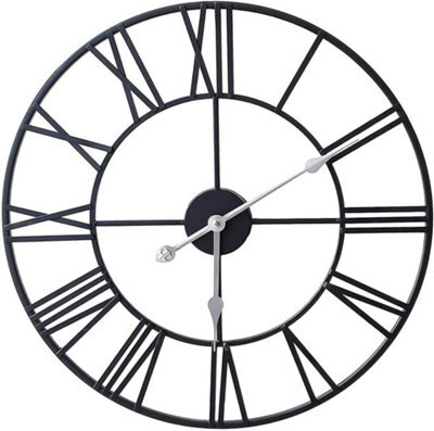 Klass Home Collection 60Cm Black Metal Roman Numerals Large Analog Wall Clock Indoor & Outdoor, Silent Non-Ticking - image 1