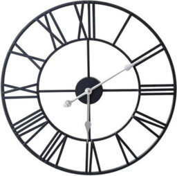 Klass Home Collection 60Cm Black Metal Roman Numerals Large Analog Wall Clock Indoor & Outdoor, Silent Non-Ticking - thumbnail 1