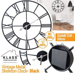 Klass Home Collection 60Cm Black Metal Roman Numerals Large Analog Wall Clock Indoor & Outdoor, Silent Non-Ticking - thumbnail 4