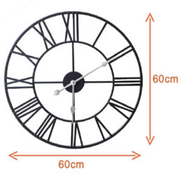Klass Home Collection 60Cm Black Metal Roman Numerals Large Analog Wall Clock Indoor & Outdoor, Silent Non-Ticking - thumbnail 2