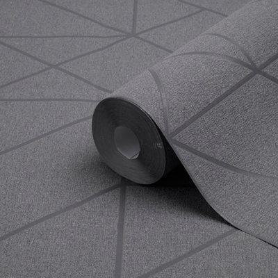 GoodHome Patula Dark Grey Geometric Ridged Effect Contemporary Textured Wallpaper - image 1