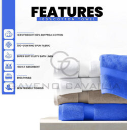 Gc Gaveno Cavailia 4Pk Miami Hand Towel 50X85 Royal Blue Quick Drying & Super Absorbent 700 Gsm Hand Towel Set - thumbnail 4