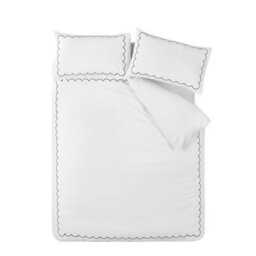 Catherine Lansfield Scallop Border Embroidery Duvet Cover Set With Pillowcases White / Navy - thumbnail 4