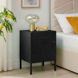 Furniturebox Uk Teksi 1 Door Black Metal Locker Bedside Table - thumbnail 1