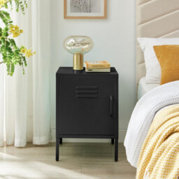 Furniturebox Uk Teksi 1 Door Black Metal Locker Bedside Table - thumbnail 2