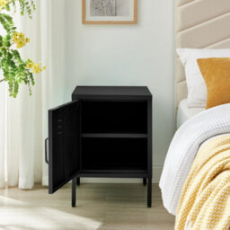 Furniturebox Uk Teksi 1 Door Black Metal Locker Bedside Table - thumbnail 3