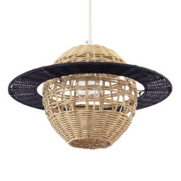 Happy Homewares Saturn Planet Childrens Pendant Light Shade In Brown And Black Rattan - thumbnail 2