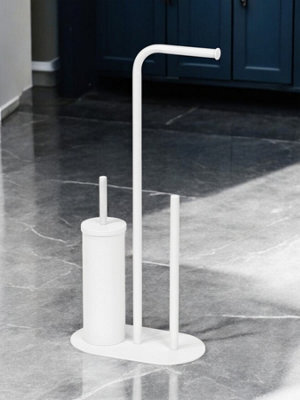 Showerdrape Aspen White 3 In 1 Toilet Roll & Brush Combo - image 1