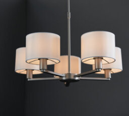 Anson Lighting Baja Matt Nickel Plate And Vintage White Faux Silk 5 Light Ceiling Pendant - thumbnail 4