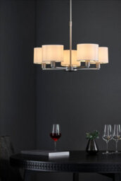 Anson Lighting Baja Matt Nickel Plate And Vintage White Faux Silk 5 Light Ceiling Pendant - thumbnail 1