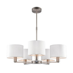 Anson Lighting Baja Matt Nickel Plate And Vintage White Faux Silk 5 Light Ceiling Pendant - thumbnail 7
