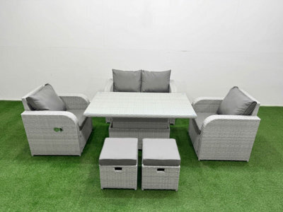 Fimous Light Grey Pe Wicker Rattan Garden Furniture Set Sofa Set Reclining Chair Adjustable Lifting Table 6 Seater 2 Small Stools - image 1